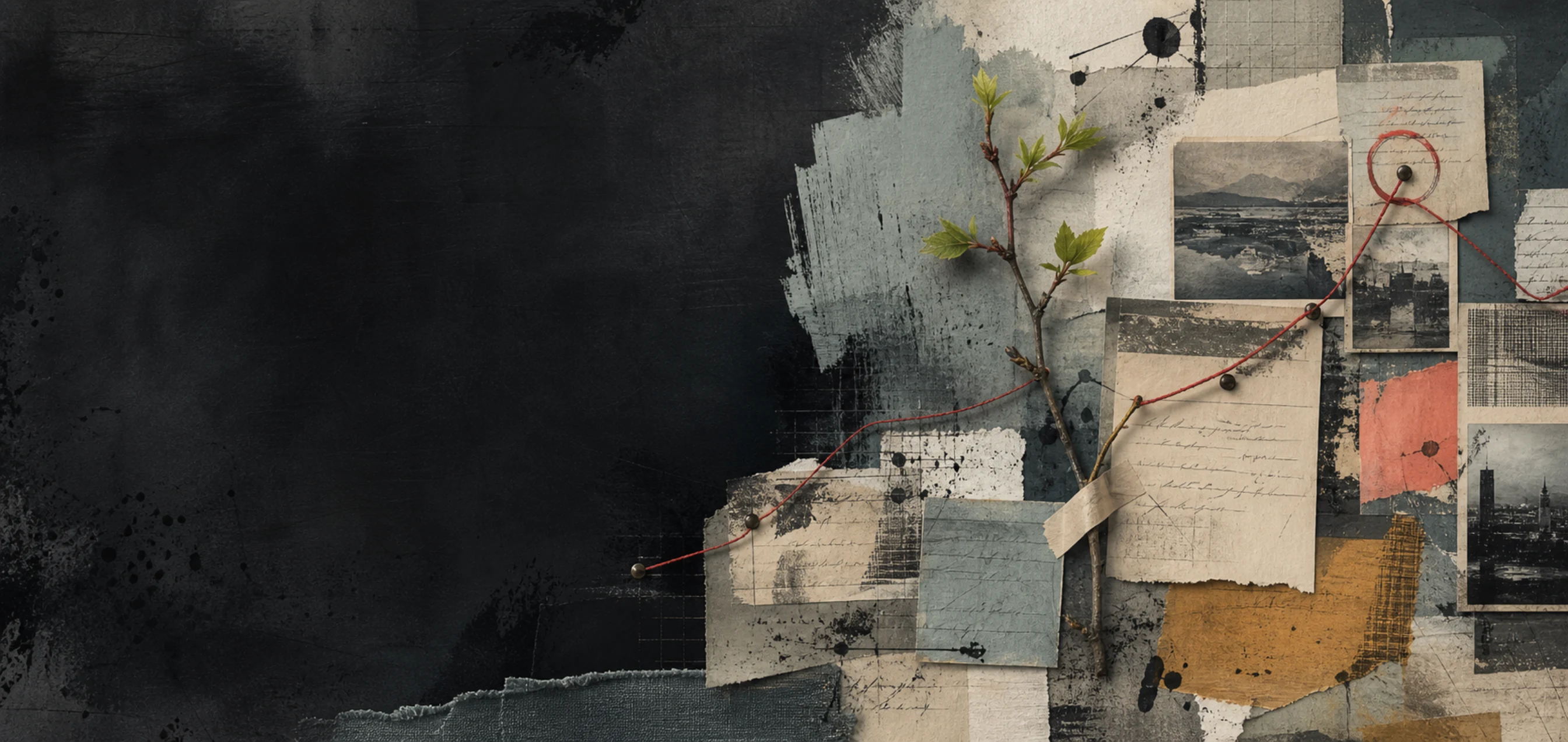 A quiet mixed-media landscape with a moonlike circle and grasses